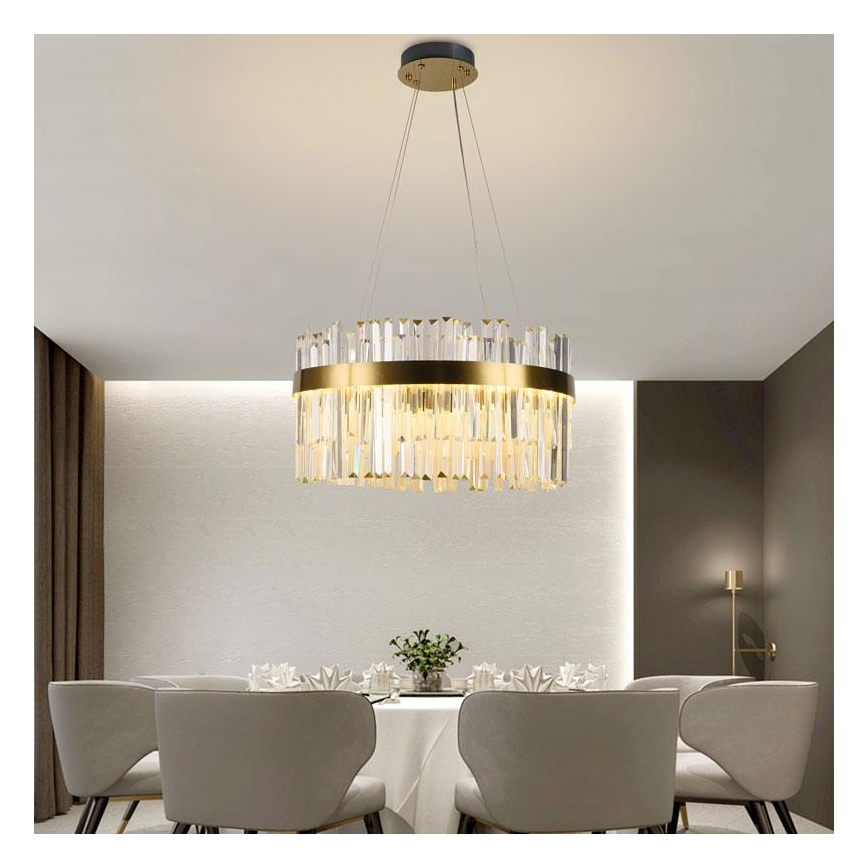 LED prigušiva kristalni luster na sajli LED/70W/230V 3000-6500K zlatni + daljinski upravljač