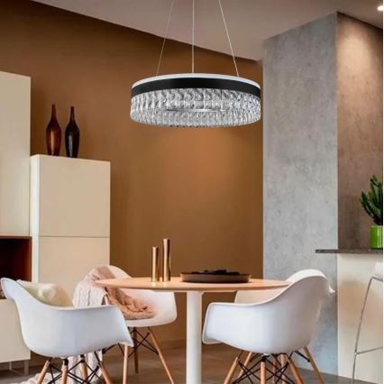 LED prigušiva kristalni luster na sajli LED/90W/230V 3000-6500K crna + daljinski upravljač