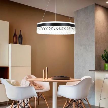 LED prigušiva kristalni luster na sajli LED/90W/230V 3000-6500K crna + daljinski upravljač