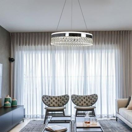 LED prigušiva kristalni luster na sajli LED/90W/230V 3000-6500K sjajni hrom + daljinski upravljač