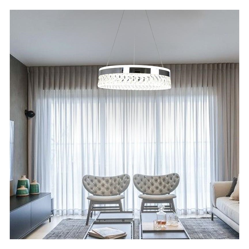 LED prigušiva kristalni luster na sajli LED/90W/230V 3000-6500K sjajni hrom + daljinski upravljač