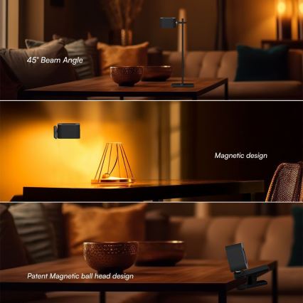 LED prigušiva magnetna punjiva stona lampa 4u1 LED/3W/5V 3000-6000K 1800 mAh crna