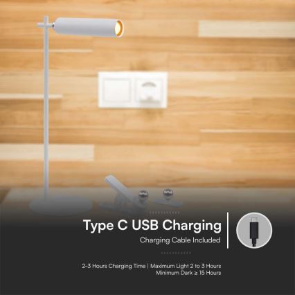 LED prigušiva magnetna punjiva stona lampa 3u1 LED/3W/5V 4000K 1500 mAh bela