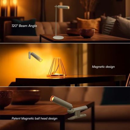 LED prigušiva magnetna punjiva stona lampa 3u1 LED/3W/5V 4000K 1500 mAh bela