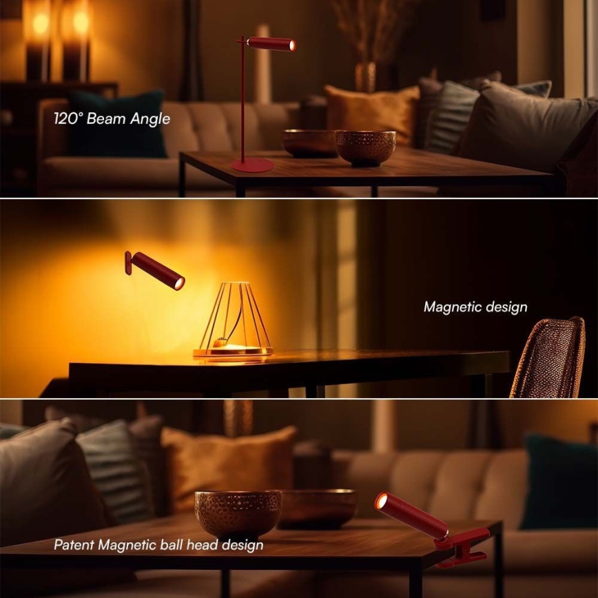 LED prigušiva magnetna punjiva stona lampa 3u1 LED/3W/5V 4000K 1500 mAh crvena