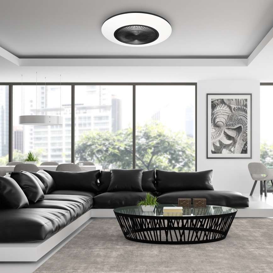 Prigušiva LED plafonska svetiljka sa ventilatorom ARIA LED/38W/230V 3000-6000K crna/bela + daljinski upravljač