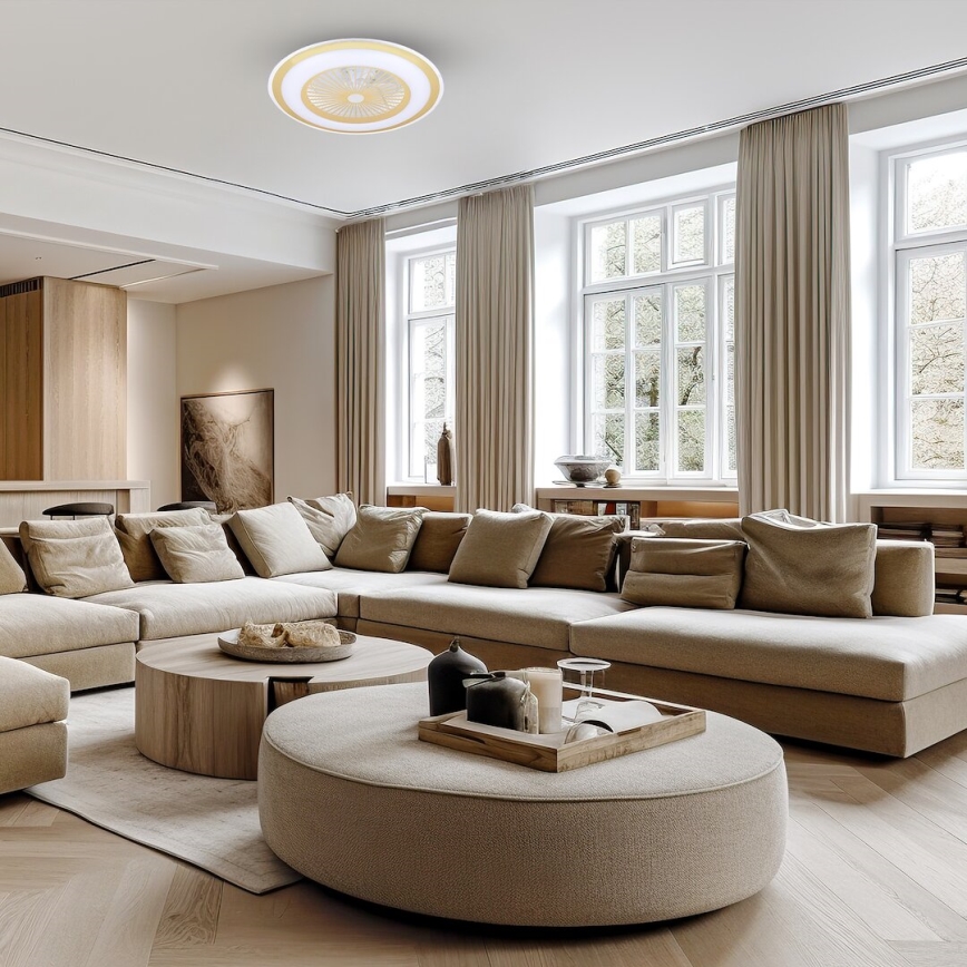 LED prigušiva plafonska svetiljka sa ventilatorom ZEPHYR LED/48W/230V 3000-6000K zlatna + daljinski upravljač