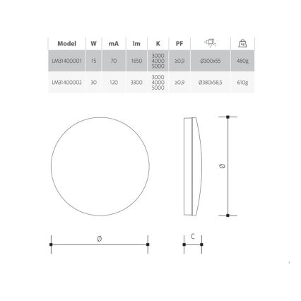 LED prigušiva kupatilska plafonska lampa 15W/230V 3000/4000/5000K prečnik 30 cm IP54