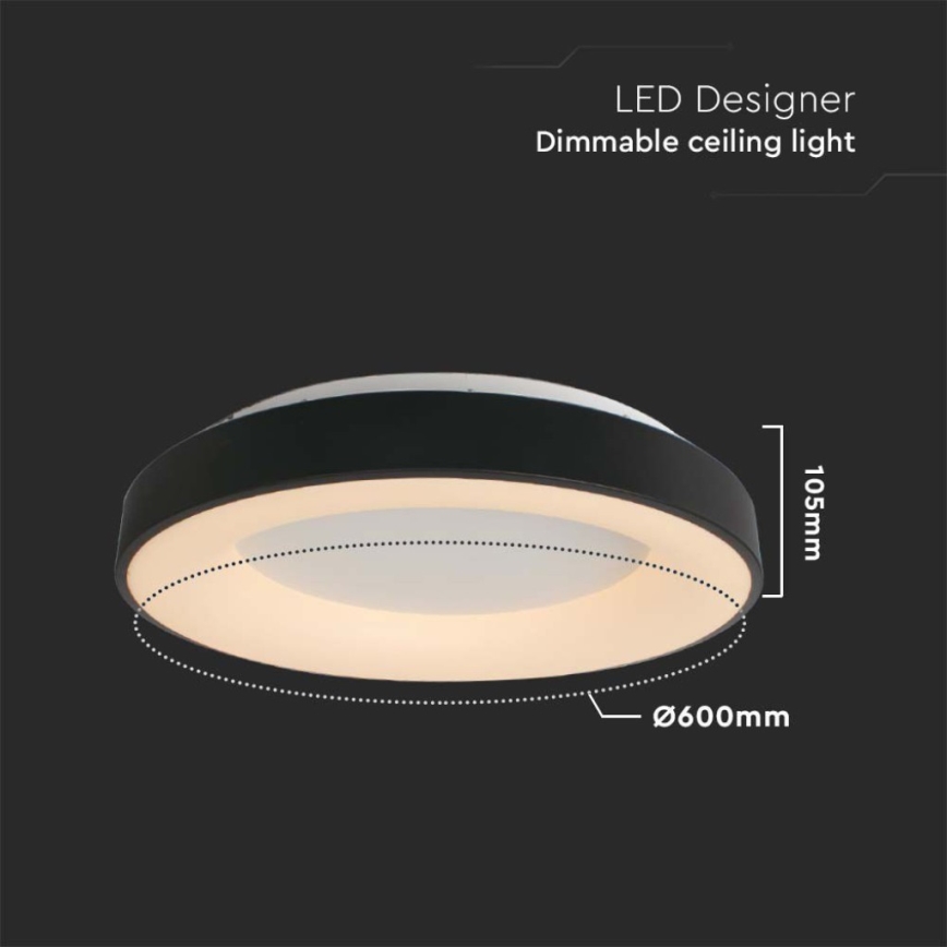 LED prigušiva plafonska svetiljka LED/49W/230V 3000K Ø 60 cm crna