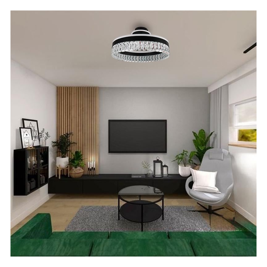 LED prigušiva kristalni plafonski luster LED/75W/230V 3000-6500K crna + daljinski upravljač