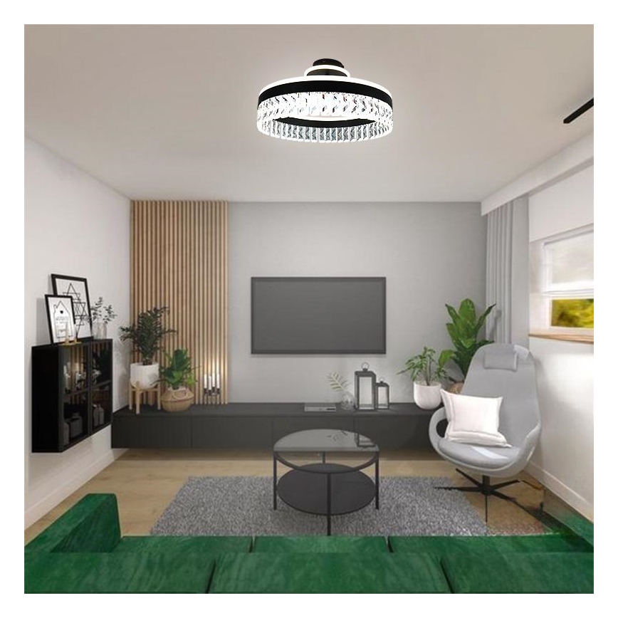 LED prigušiva kristalni plafonski luster LED/75W/230V 3000-6500K crna + daljinski upravljač