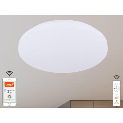 LED plafonsko svetlo OPAL, prigušiva, LED/48W/230V, 2700-6500K, Wi-Fi Tuya, belo + daljinski upravljač