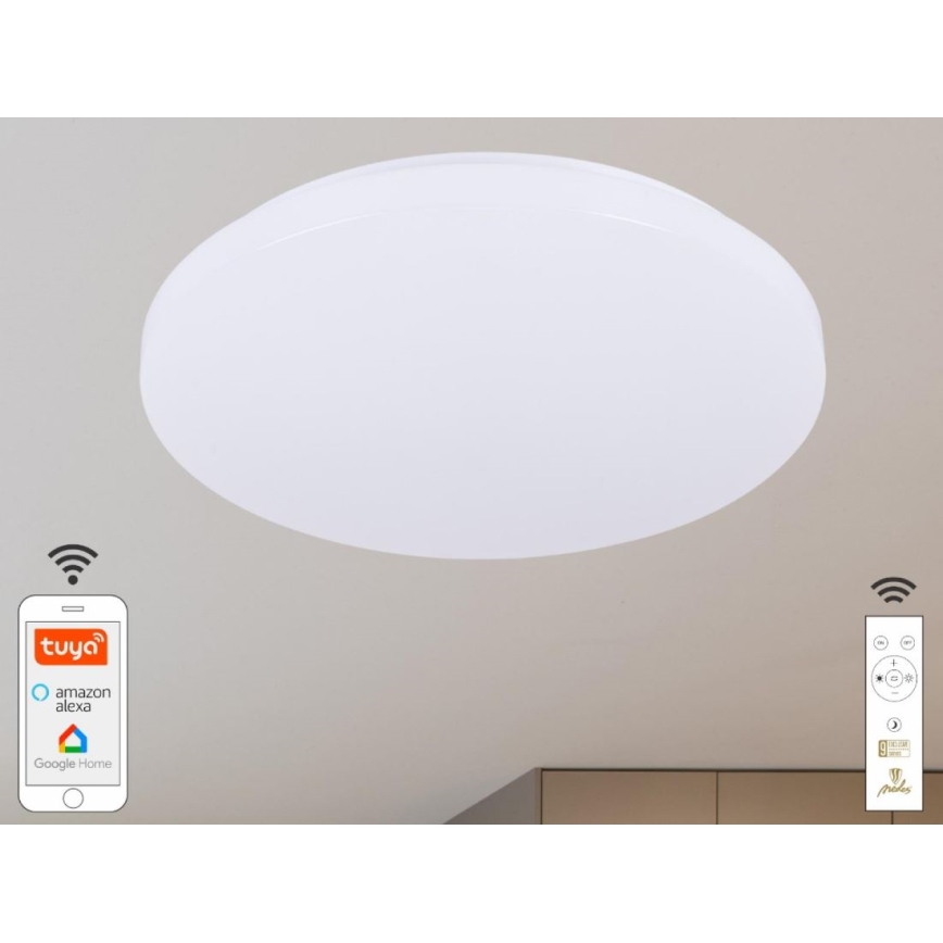 LED plafonsko svetlo OPAL, prigušiva, LED/48W/230V, 2700-6500K, Wi-Fi Tuya, belo + daljinski upravljač
