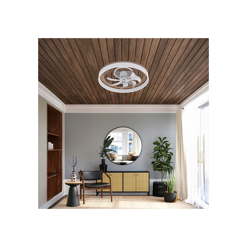LED prigušiva plafonska svetiljka sa ventilatorom LED/40W/230V 3000-6500K prečnik 50 cm braon/bela + daljinski upravljač