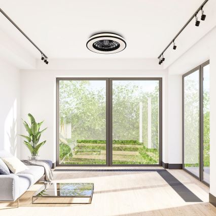 LED prigušiva plafonska svetiljka sa ventilatorom LED/48W/230V 3000-6500K crna + daljinski upravljač