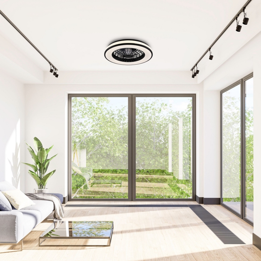 LED prigušiva plafonska svetiljka sa ventilatorom LED/48W/230V 3000-6500K crna + daljinski upravljač