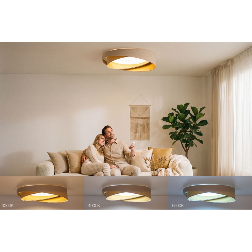 LED prigušiva stropno svetlo SMART GALAXY MODERN LED/24W/230V 3000-6500K prečnik 55 cm bež/zlatna + daljinski upravljač