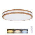 LED prigušiva plafonska svetiljka WOODY LED/48W/230V 3000-6500K hrast prečnik 38 cm + daljinski upravljač