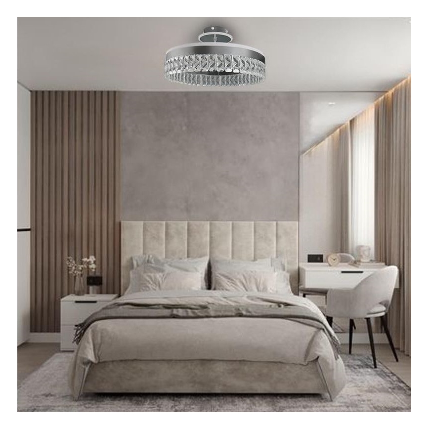 LED prigušiva prislonjen kristalni plafonski luster LED/75W/230V 3000-6500K mat hrom + daljinski upravljač