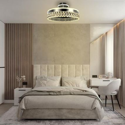 LED prigušiva prislonjen kristalni plafonski luster LED/75W/230V 3000-6500K mat hrom + daljinski upravljač