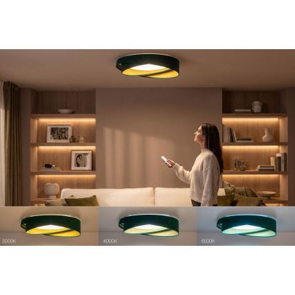 LED prigušiva stropna svetiljka SMART GALAXY MODERN LED/24W/230V 3000-6500K prečnik 55 cm zelena/zlatna + daljinski upravljač