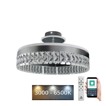 LED prigušiva prislonjen kristalni plafonski luster LED/75W/230V 3000-6500K mat hrom + daljinski upravljač