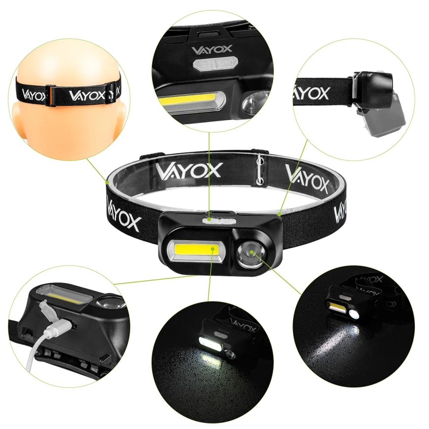 LED prigušiva punjiva čelna lampa 2xLED/5V IPX4 250 lm 2000 mAh