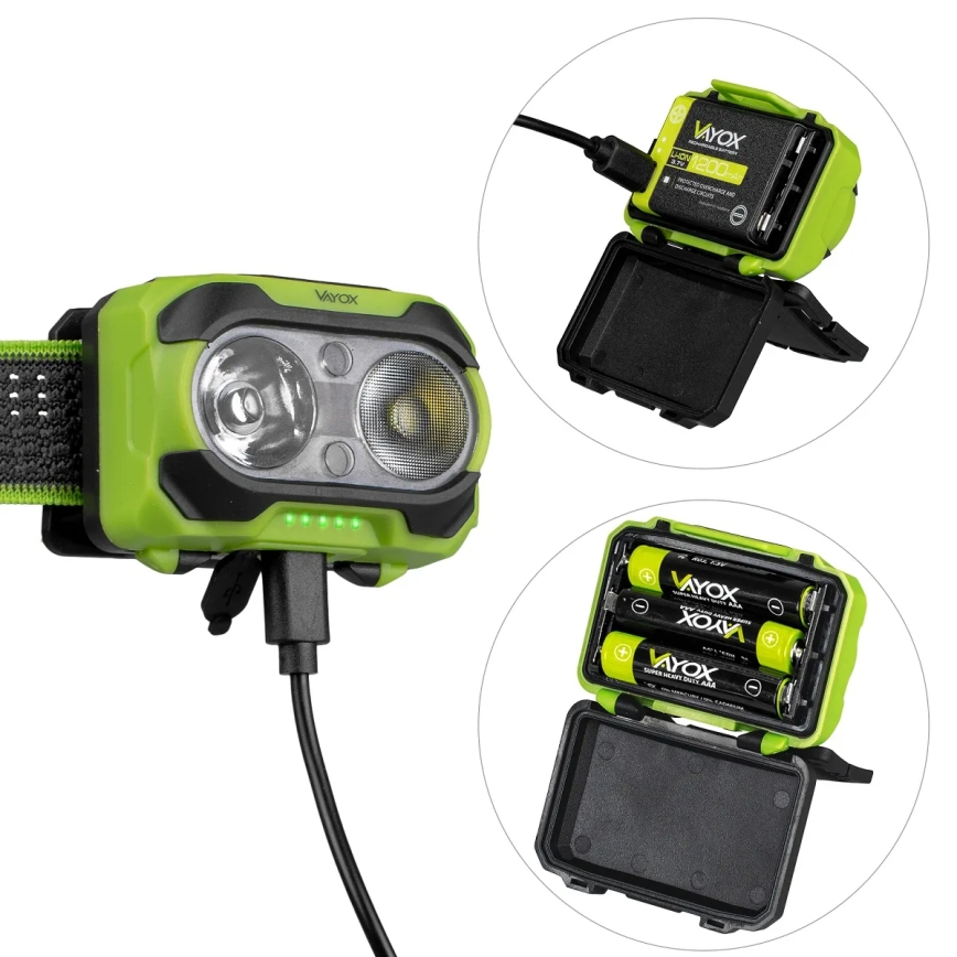 LED prigušiva punjiva čelovka sa senzorom i crvenim svetlom LED/10W/5V/3xAAA IP44 600 lm 1200 mAh