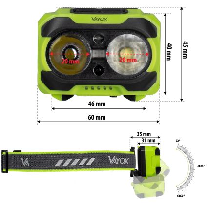 LED prigušiva punjiva čelovka sa senzorom i crvenim svetlom LED/10W/5V/3xAAA IP44 600 lm 1200 mAh