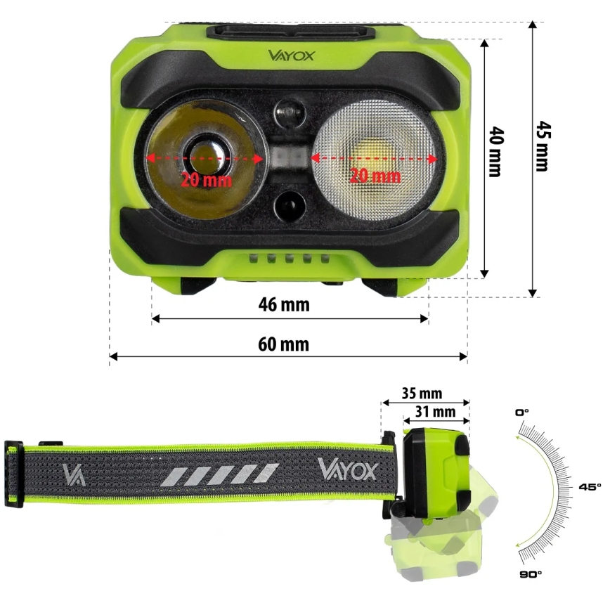 LED prigušiva punjiva čelovka sa senzorom i crvenim svetlom LED/10W/5V/3xAAA IP44 600 lm 1200 mAh