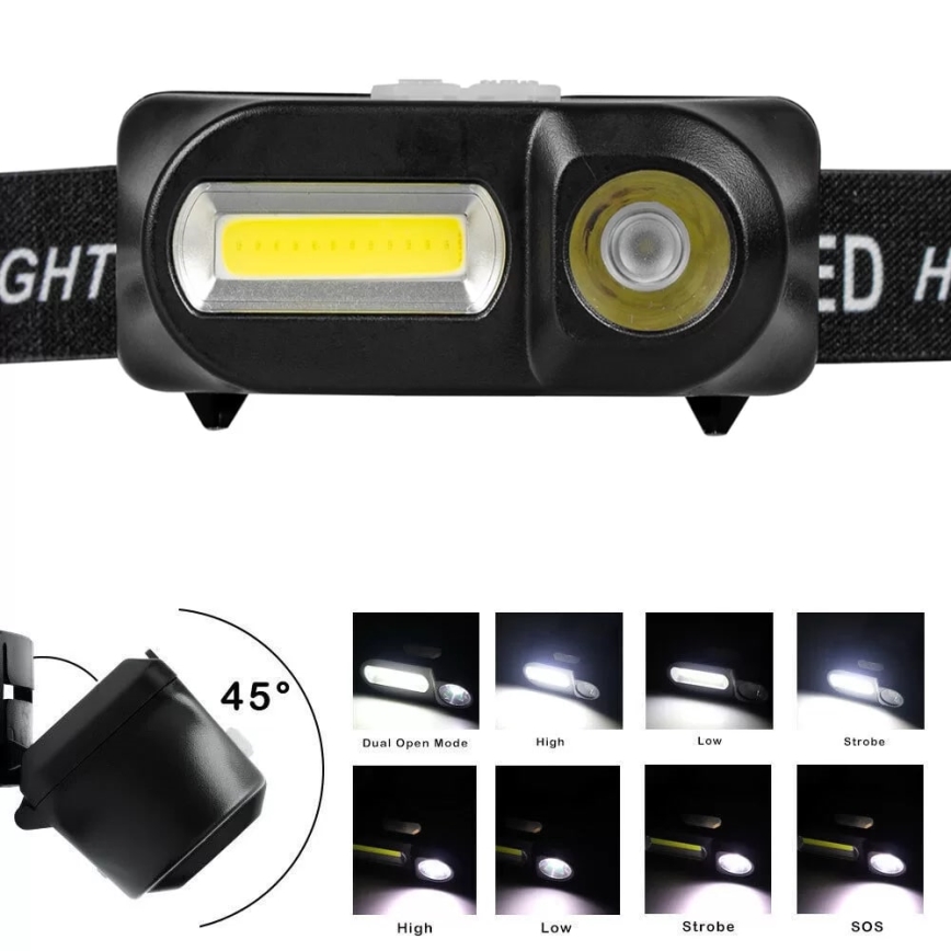 LED prigušiva punjiva čelovka 2xLED/5V IP44 210 lm 2000 mAh