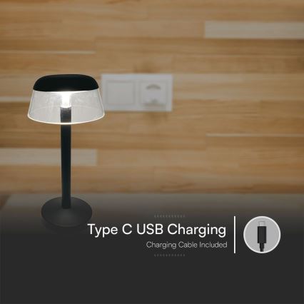 LED prigušiva punjiva stona lampa sa dodirnim upravljanjem LED/3W/5V 3000-6000K 1800 mAh crna