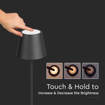 LED prigušiva punjiva podna lampa 3u1 LED/4W/5V 4400 mAh 3000K IP54 crna