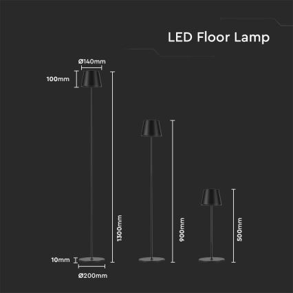 LED prigušiva punjiva podna lampa 3u1 LED/4W/5V 4400 mAh 3000K IP54 crna