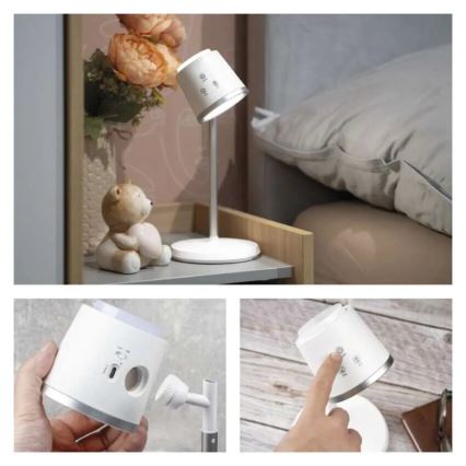 LED prigušiva punjiva stona lampa 4u1 LED/6W/3,7V 3000K/4000K/6500K 1500mAh bela