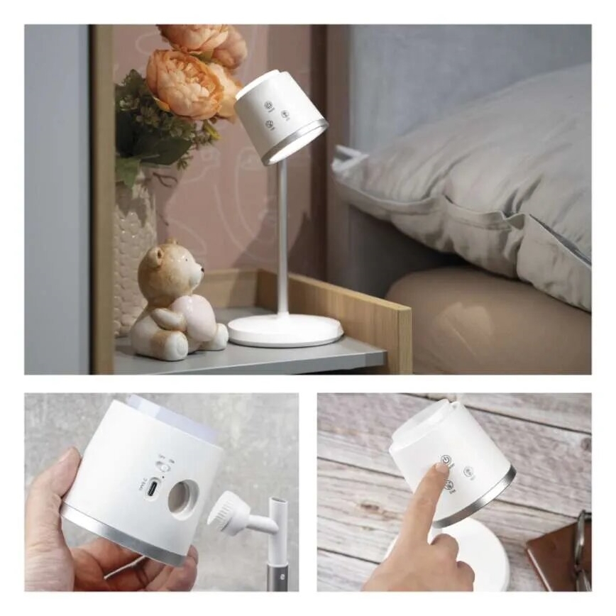 LED prigušiva punjiva stona lampa 4u1 LED/6W/3,7V 3000K/4000K/6500K 1500mAh bela