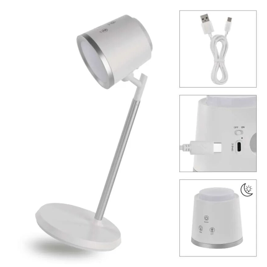 LED prigušiva punjiva stona lampa 4u1 LED/6W/3,7V 3000K/4000K/6500K 1500mAh bela