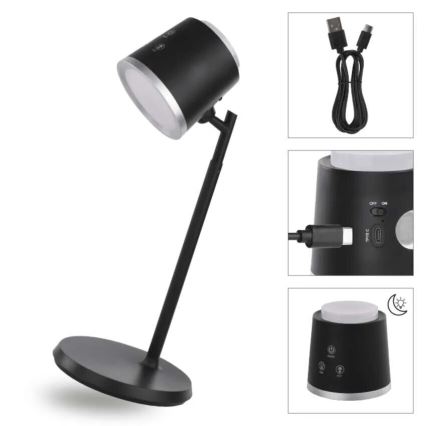 LED prigušiva punjiva stona lampa 4u1 LED/6W/3,7V 3000K/4000K/6500K 1500mAh crna