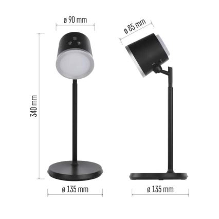 LED prigušiva punjiva stona lampa 4u1 LED/6W/3,7V 3000K/4000K/6500K 1500mAh crna