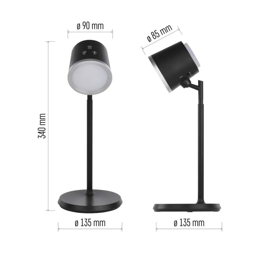 LED prigušiva punjiva stona lampa 4u1 LED/6W/3,7V 3000K/4000K/6500K 1500mAh crna