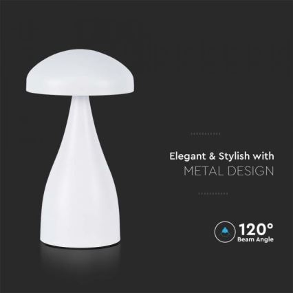 LED stona lampa — prigušiva, punjiva, sa dodirnim upravljanjem, LED/1W/5V 3000-6000K 1800 mAh, bela