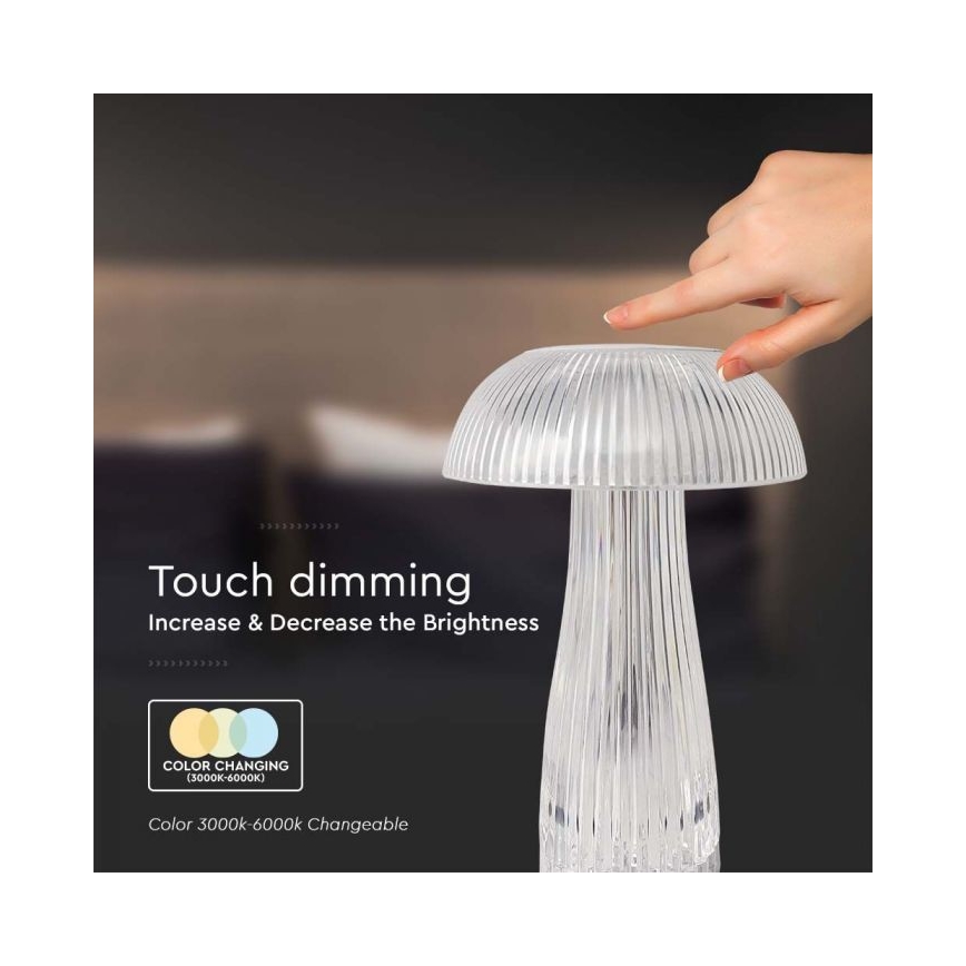 LED prigušiva punjiva dodirna stona lampa LED/1W/5V 3000-6000K 1800 mAh prozirna