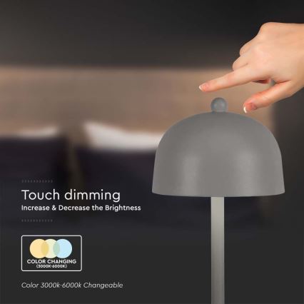 Punjiva LED stona lampa na dodir sa prigušivačem LED/1W/5V 3000-6000K 1800 mAh siva