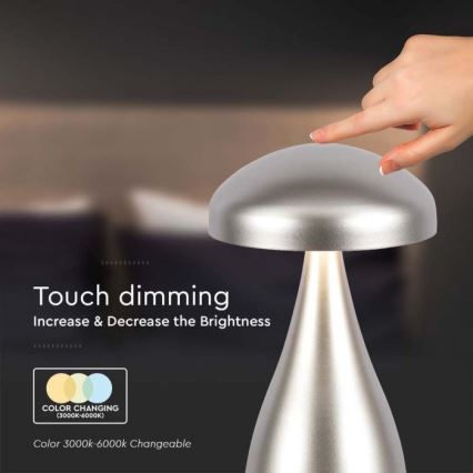 LED prigušiva punjiva dodirna stona lampa LED/1W/5V 3000-6000K 1800 mAh srebrna