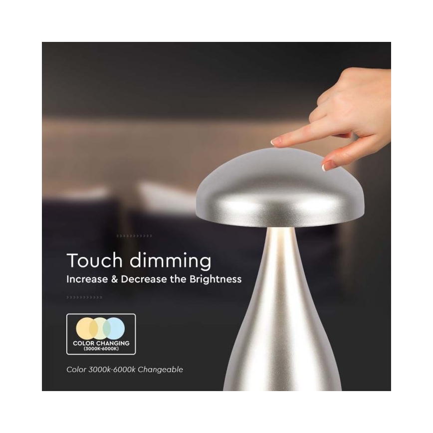 LED prigušiva punjiva dodirna stona lampa LED/1W/5V 3000-6000K 1800 mAh srebrna