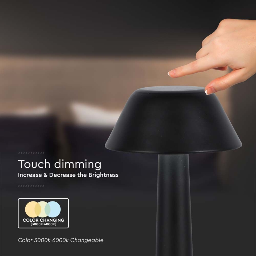 Punjiva LED stolna lampa sa dodirnim prigušivačem LED/1W/5V 3000-6000K 1800 mAh crna