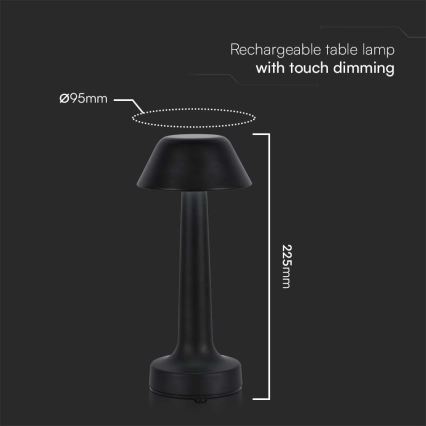 Punjiva LED stolna lampa sa dodirnim prigušivačem LED/1W/5V 3000-6000K 1800 mAh crna