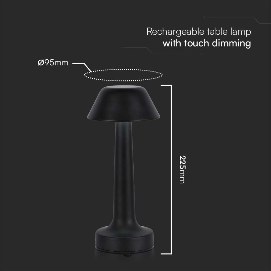 Punjiva LED stolna lampa sa dodirnim prigušivačem LED/1W/5V 3000-6000K 1800 mAh crna