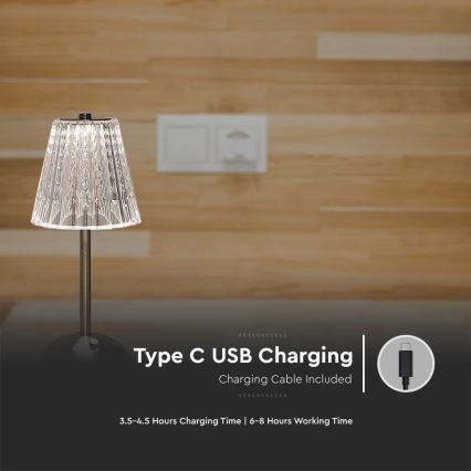 LED stona lampa sa prigušiva — punjiva dodirna lampa LED/2,4W/5V 3000-6000K 1800 mAh, sjajni hrom