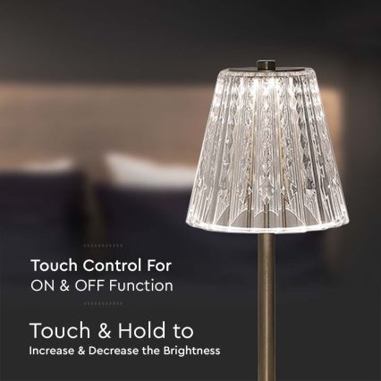 LED stona lampa sa prigušiva — punjiva dodirna lampa LED/2,4W/5V 3000-6000K 1800 mAh, sjajni hrom